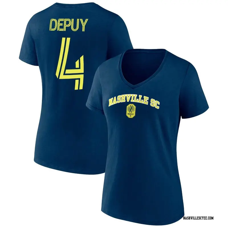 Name & - Women\'s Store T-Shirt Nashville Soul Nick SC Navy V-Neck Heart SC Number ＃4 DePuy Nashville And